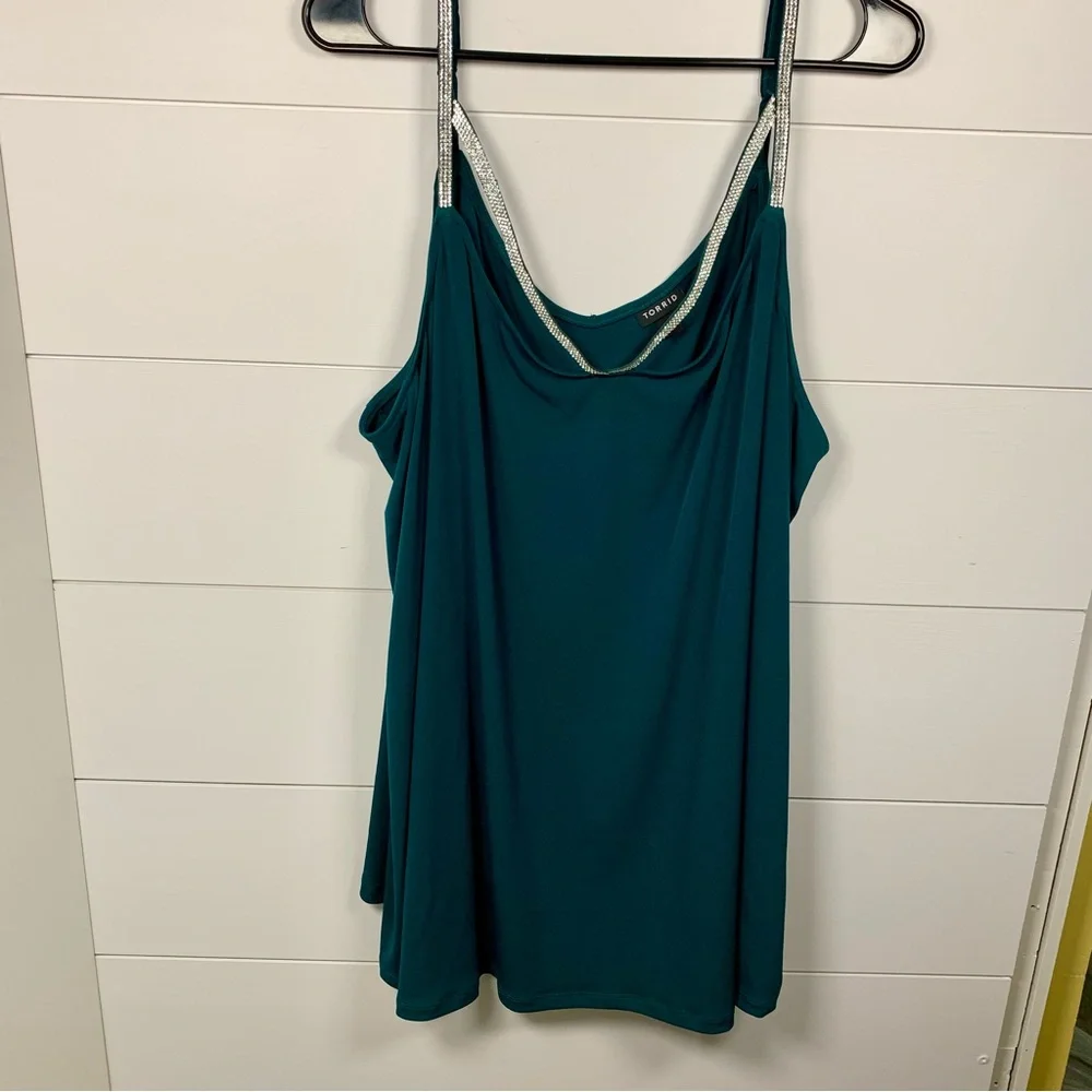 Torrid Tops LOT‎ OF 2 Tank Plus Size 4X Green Bling Cami Black Sheer Long Sleeve